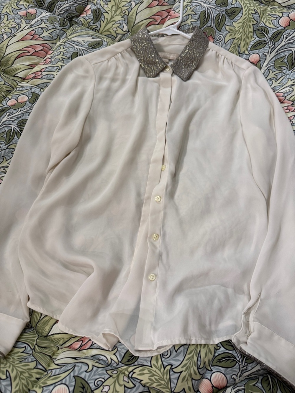 Banana Republic Cream Blouse with Metallic Beaded Collar